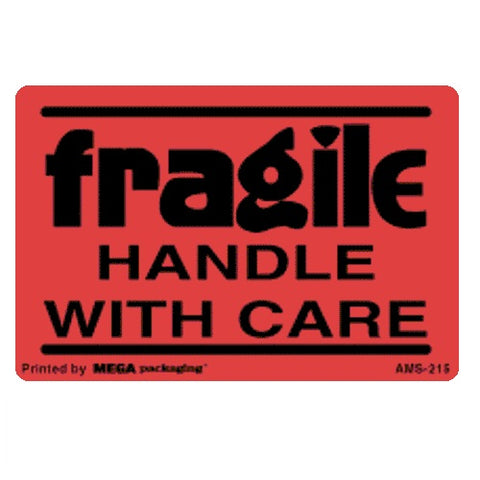 2" X 3" Fragile Handle With Care Flourescent Shipping Label 500/ ROLL