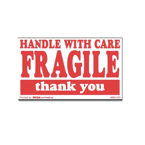 HANDLE WITH CARE FRAGILE thank you Shipping Label 3" x 5"